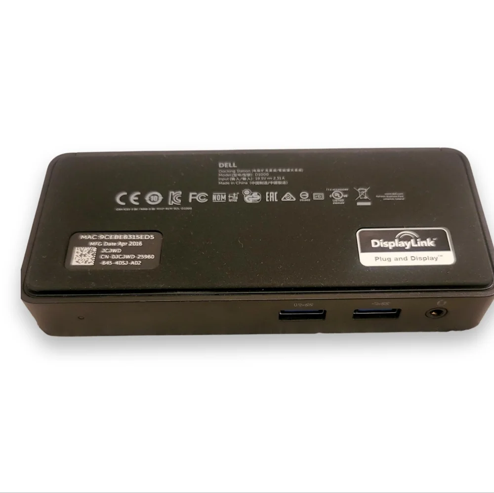 Dell USB 3.0 Full HD Dual Video Docking Station Universal Dock D1000-EUC